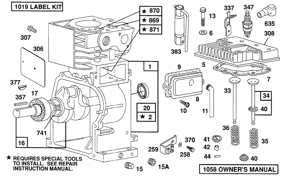 Cylinder,cylinder Head Diagram and Parts List for 82331-0538-XX  Briggs and Stratton Engine